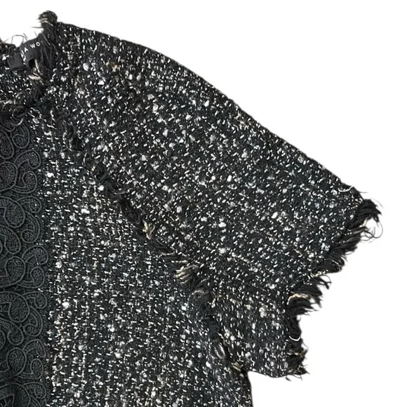 Zara Tweed & Lace Textured Short Sleeve Raw Hem Top Black Size Small - Picture 5 of 12
